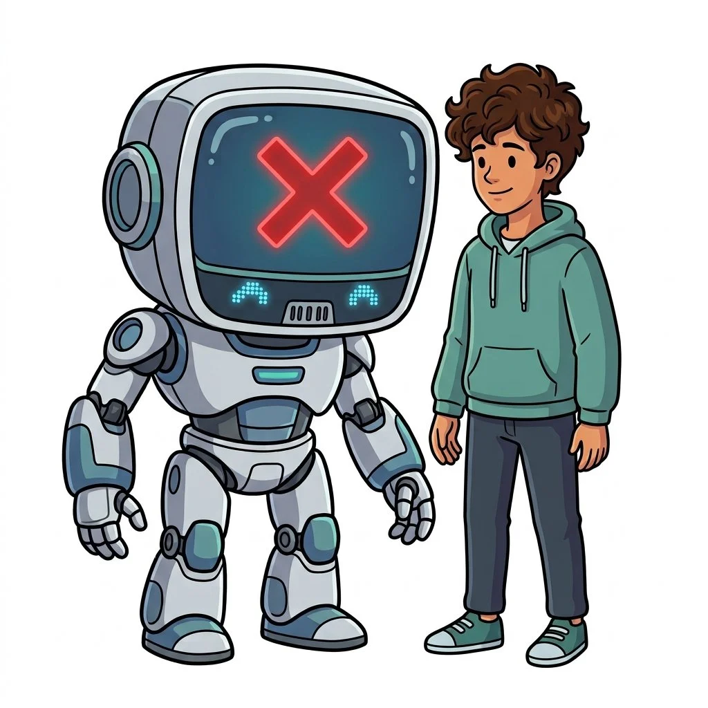 The robot is displaying a red cross mark on it's screen