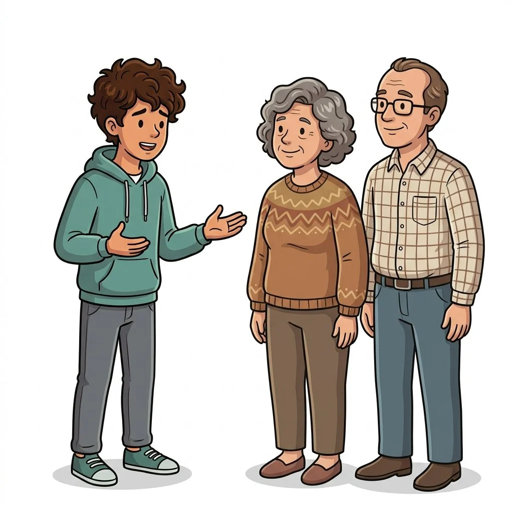 The young person is explaining what the chatbot said, to their parents