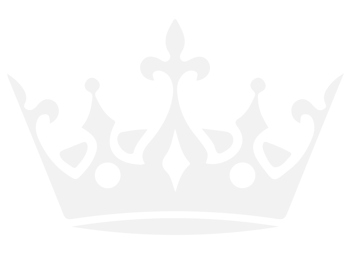 Black and white silhouette of a crown with decorative, ornate details.