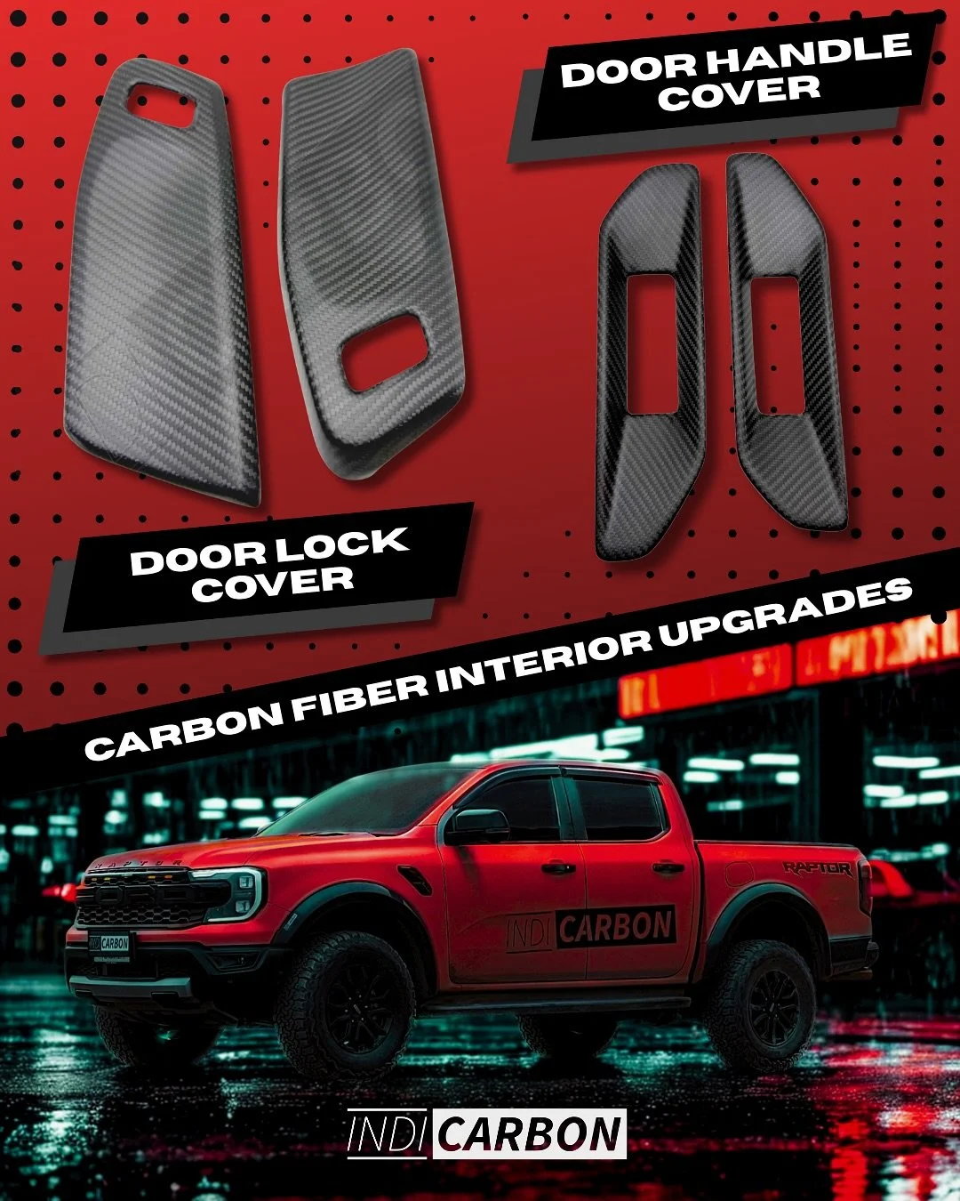 🚨 New Product Drop! 🚨
Upgrade your Ford Ranger Raptor&rsquo;s interior with our latest carbon fiber additions &mdash; now available from Indicarbon!

✨ Carbon Fiber Door Lock Trim Covers
✨ Carbon Fiber Interior Door Handle Covers

Each piece is cra