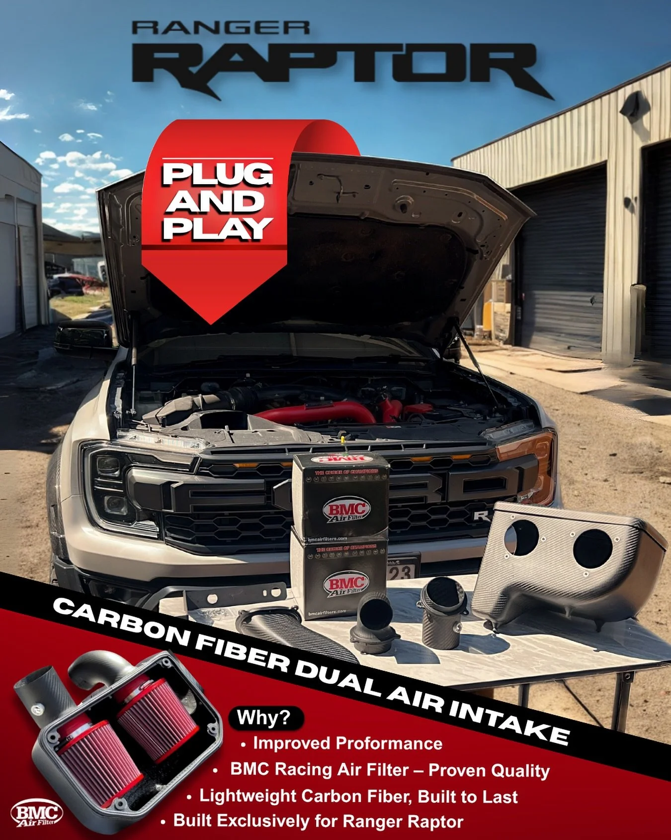 ðĻ Carbon Fiber Dual Air Intake – Plug & Play for Ranger Raptor ðŠ
Take your Raptor’s performance to the next level with our lightweight carbon fiber dual intake system, featuring BMC Racing Air Filters ðŪðđ
No cutting or modificatio