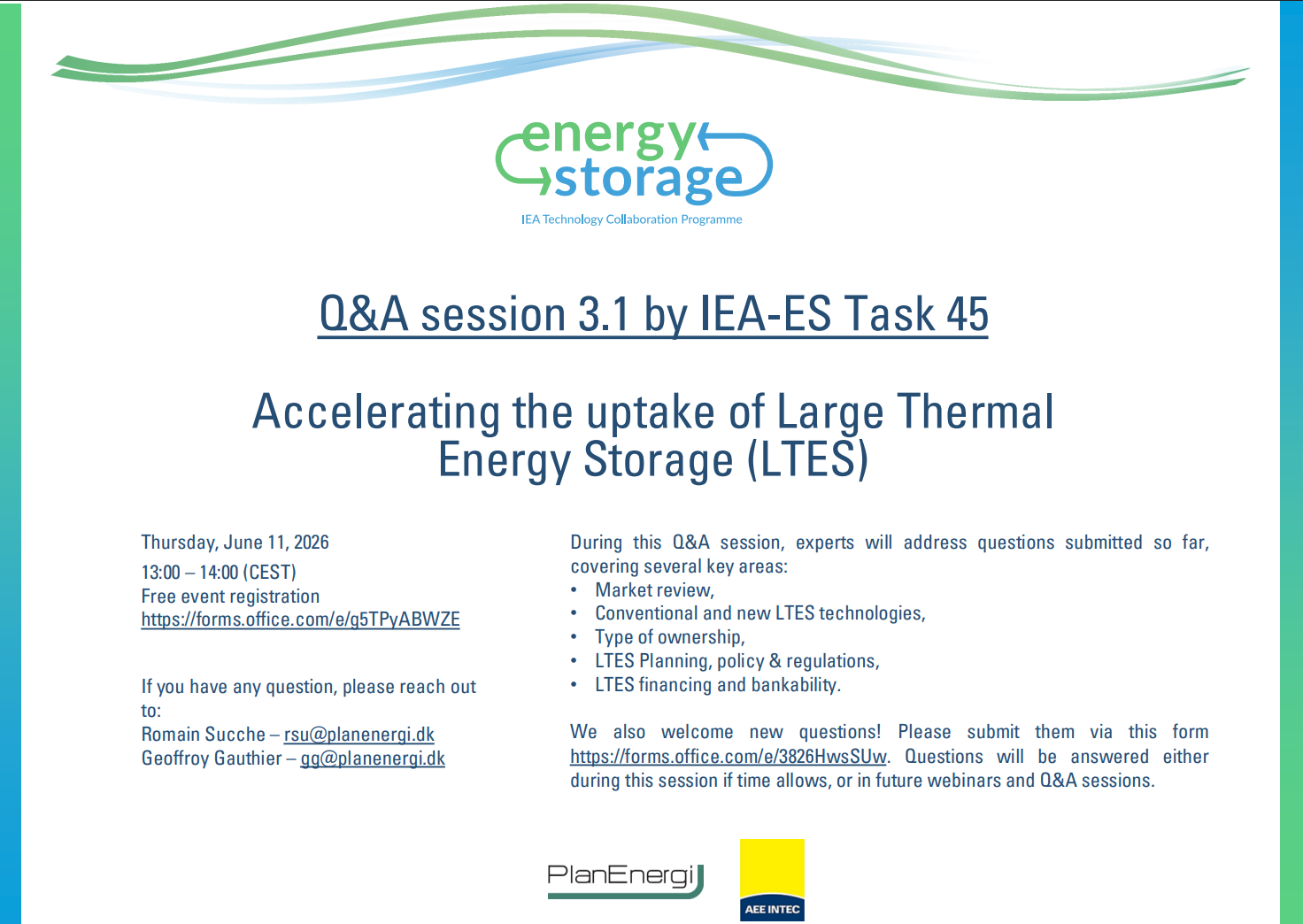 IEA-ES Task 45 Q&amp;A Session on Large Thermal Energy Storage