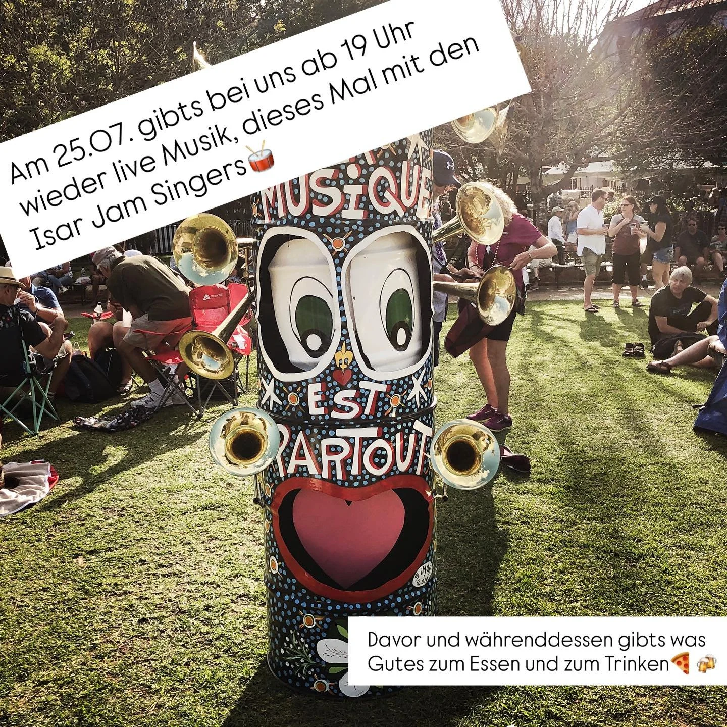 Die Isar Jam Singers sind eine Gruppe von Musikern, die sich in Corona Zeiten bei Jamsessions an der Isar zusammengefunden haben. Neben Auftritten im GansWoanders, im Kap37 oder auf privaten Festen jammt die heute 8-köpfige Band aus München