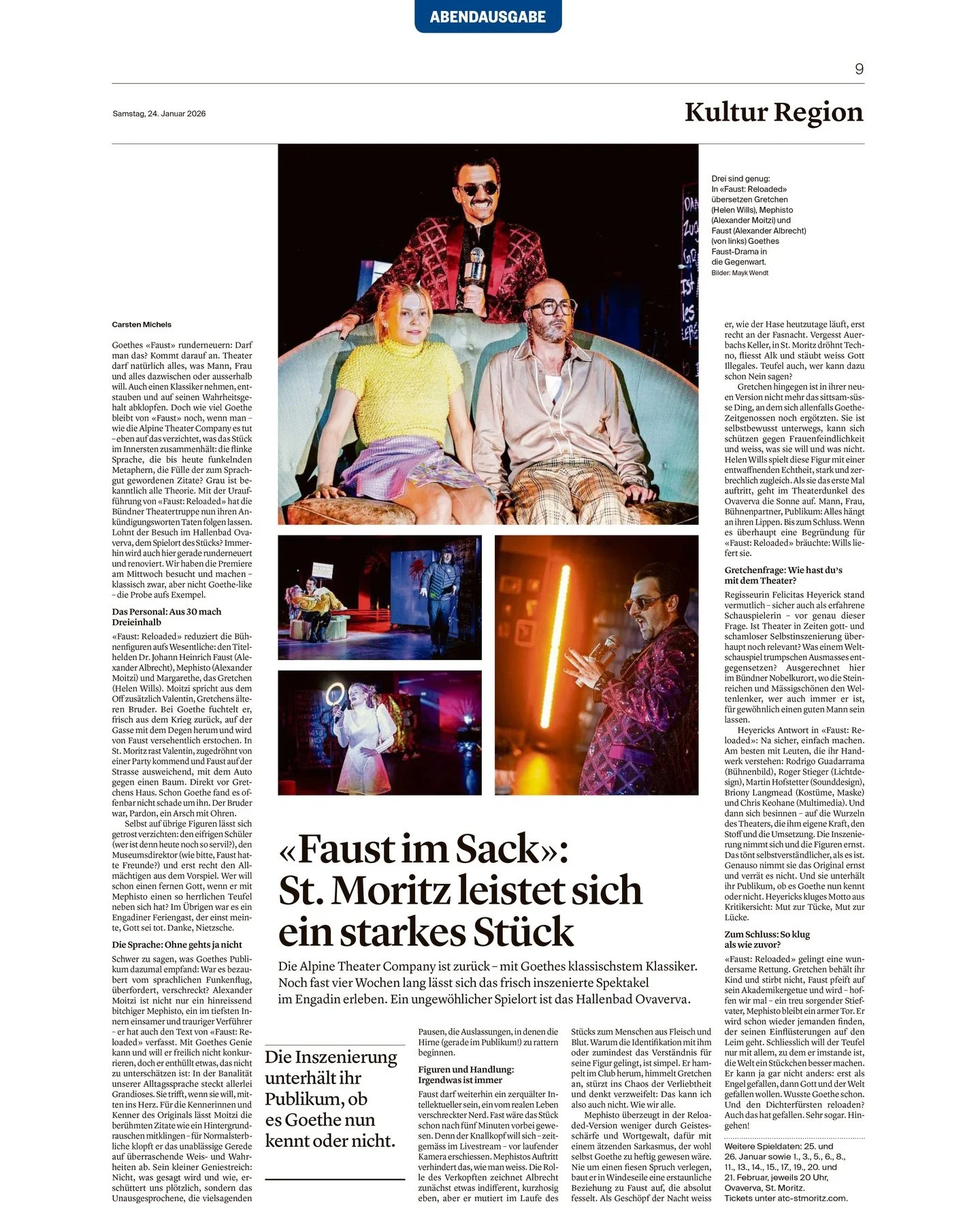 Mit FAUST: RELOADED bringen wir erneut Theater nach St. Moritz &ndash; come see if the critics were right!

🔥 FAUST: RELOADED 🔥
Der alte Faust ist verstaubt - tot. Lang lebe der neue!

🔥 FAUST: RELOADED 🔥
The old Faust is dusty&mdash;dead. Long l