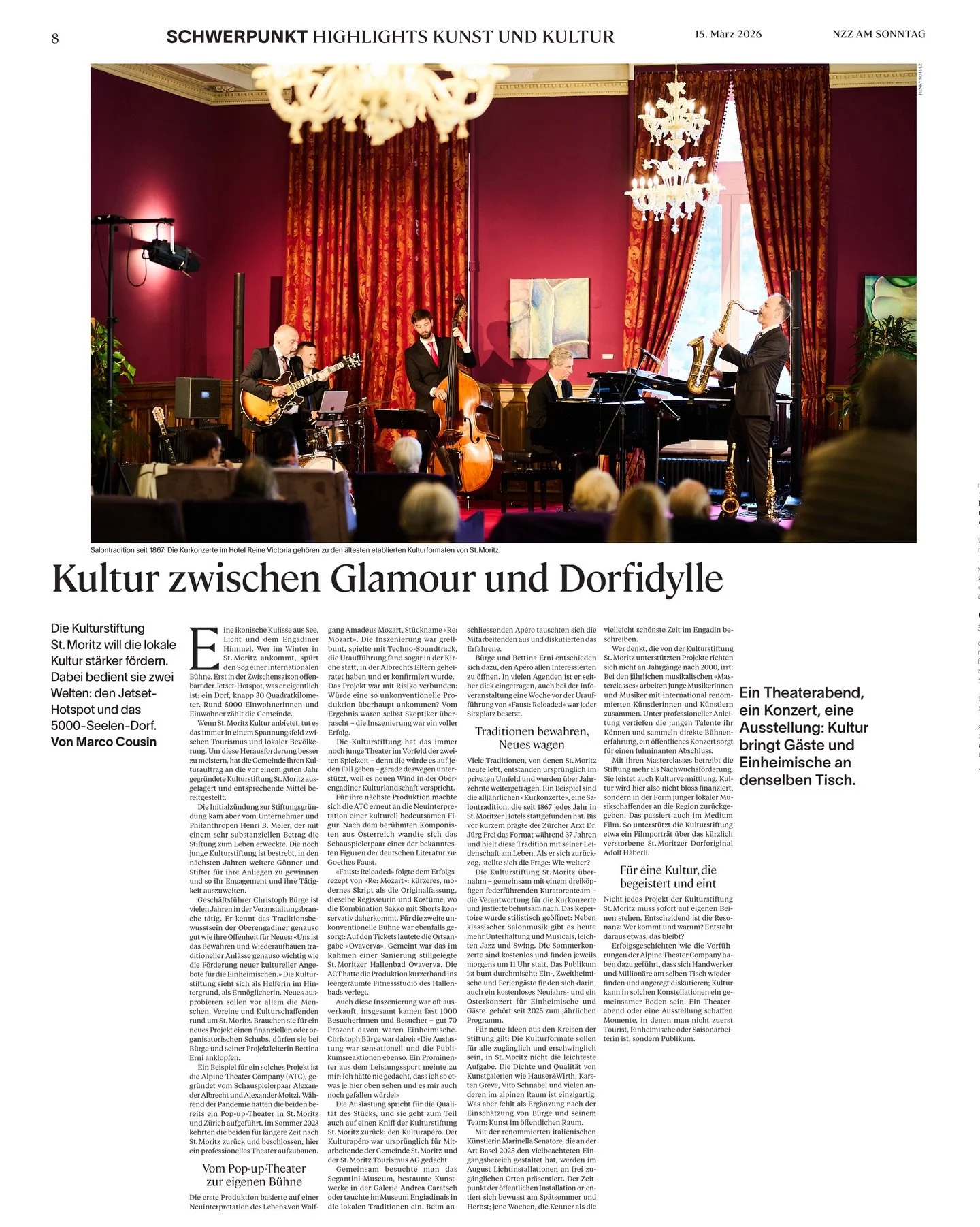 &bdquo;Erfolgsgeschichten wie die Vorf&uuml;hrungen der Alpine Theater Company haben dazu gef&uuml;hrt, dass sich Handwerker und Million&auml;re am selben Tisch wiederfinden und angeregt diskutieren.&ldquo;

Genau das ist unser Anliegen.
Umso mehr fr