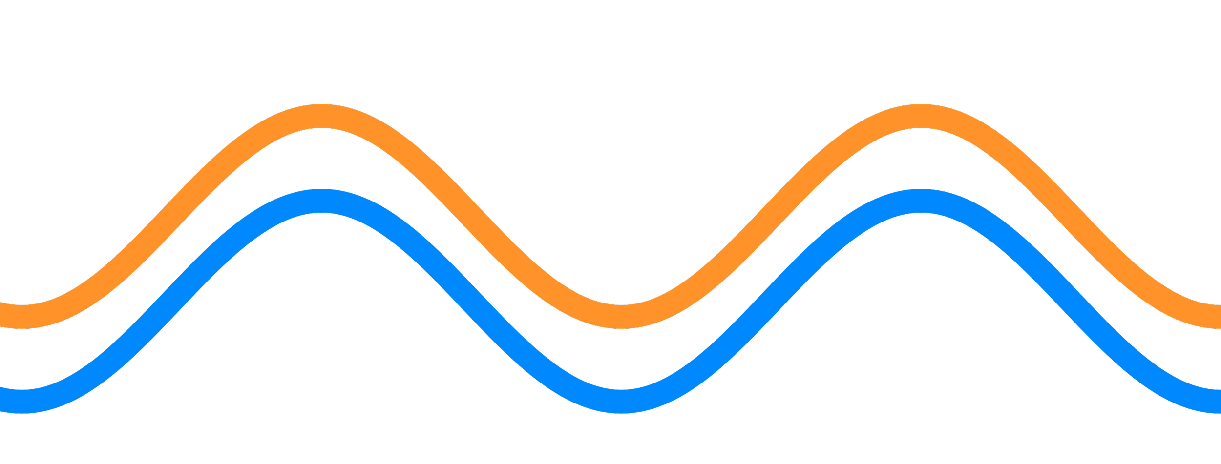 Two wavy lines, one orange and one blue, on a black background.