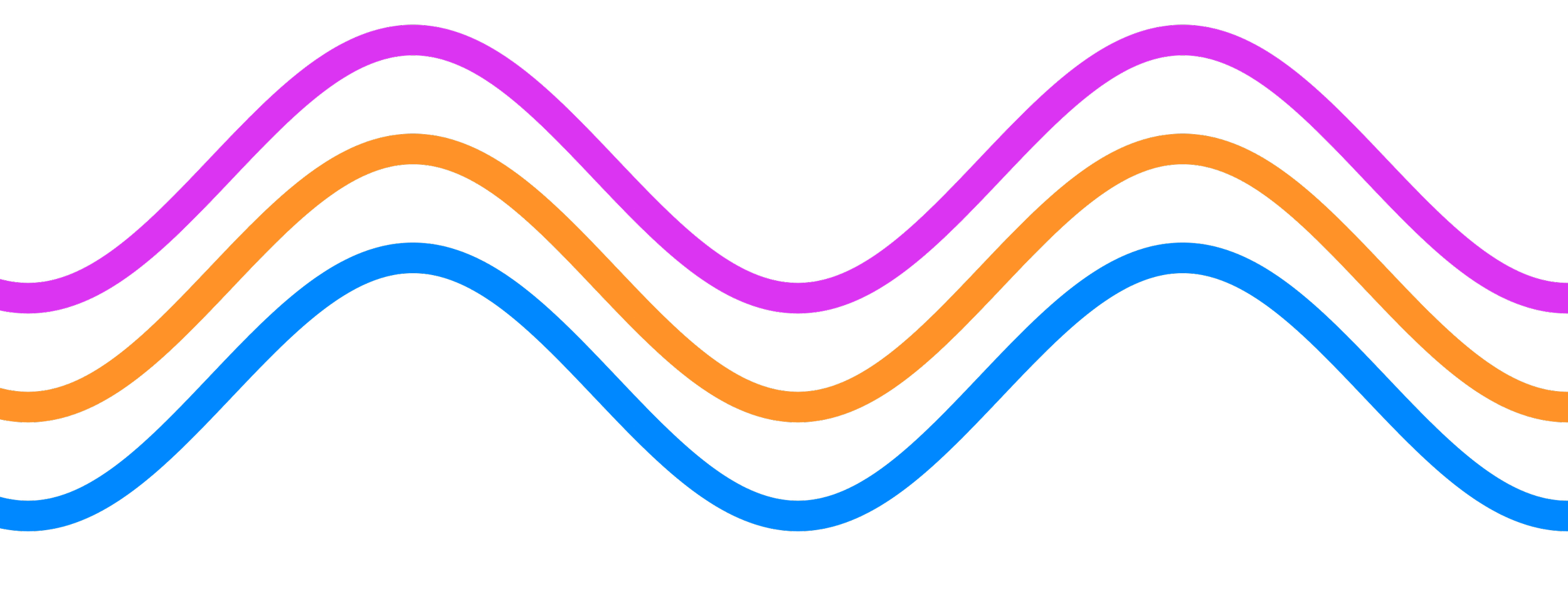 Four colorful wavy lines in purple, orange, blue, and black against a black background.