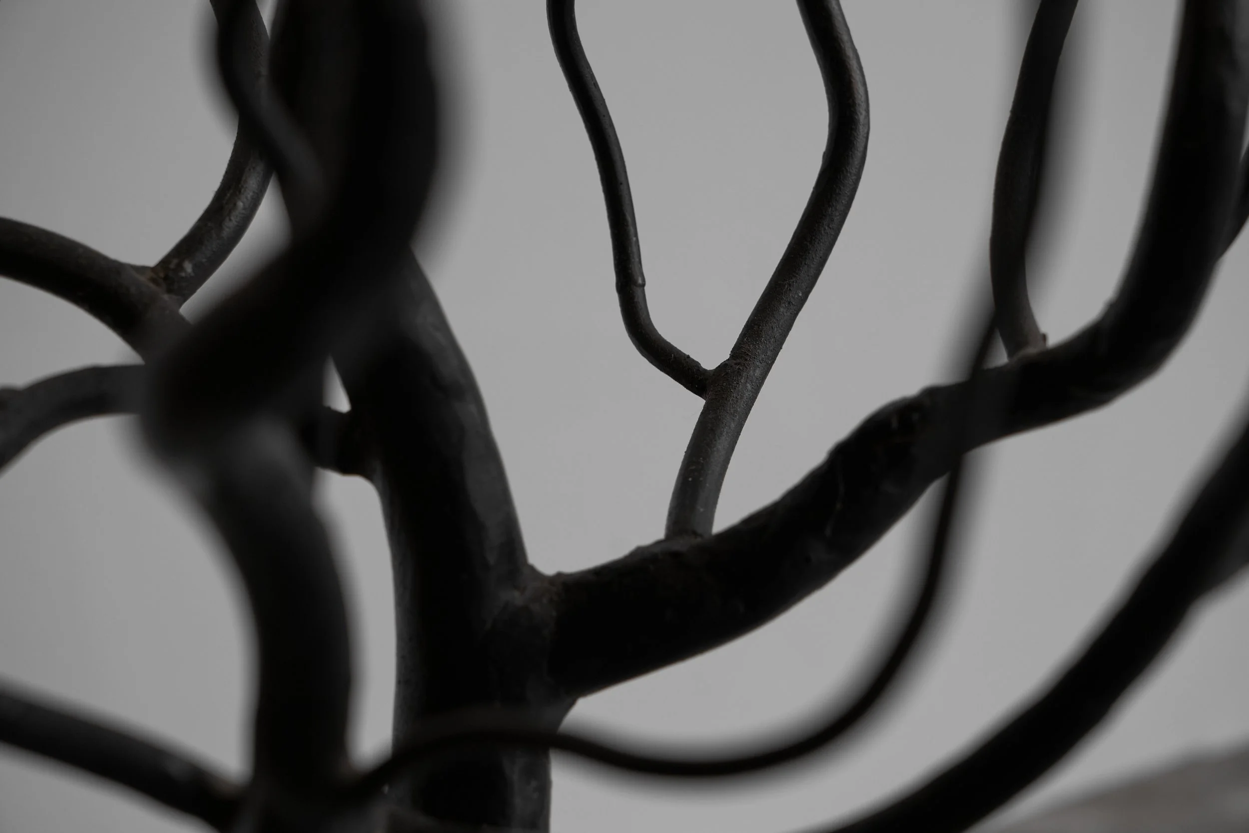 Large Tree Shaped Candle Holder in Hand Forged Steel mid detail close