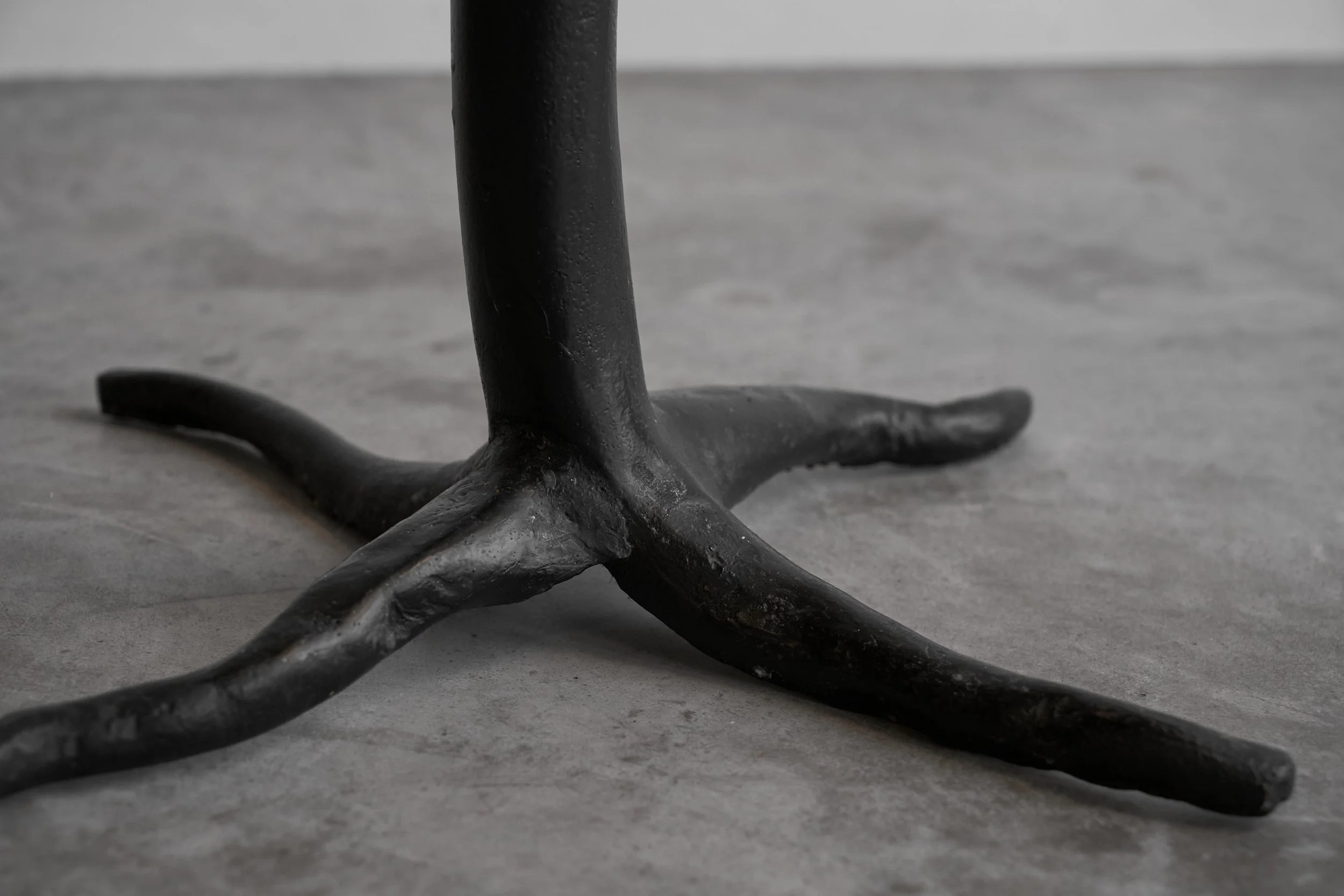 Large Tree Shaped Candle Holder in Hand Forged Steel base detail mid