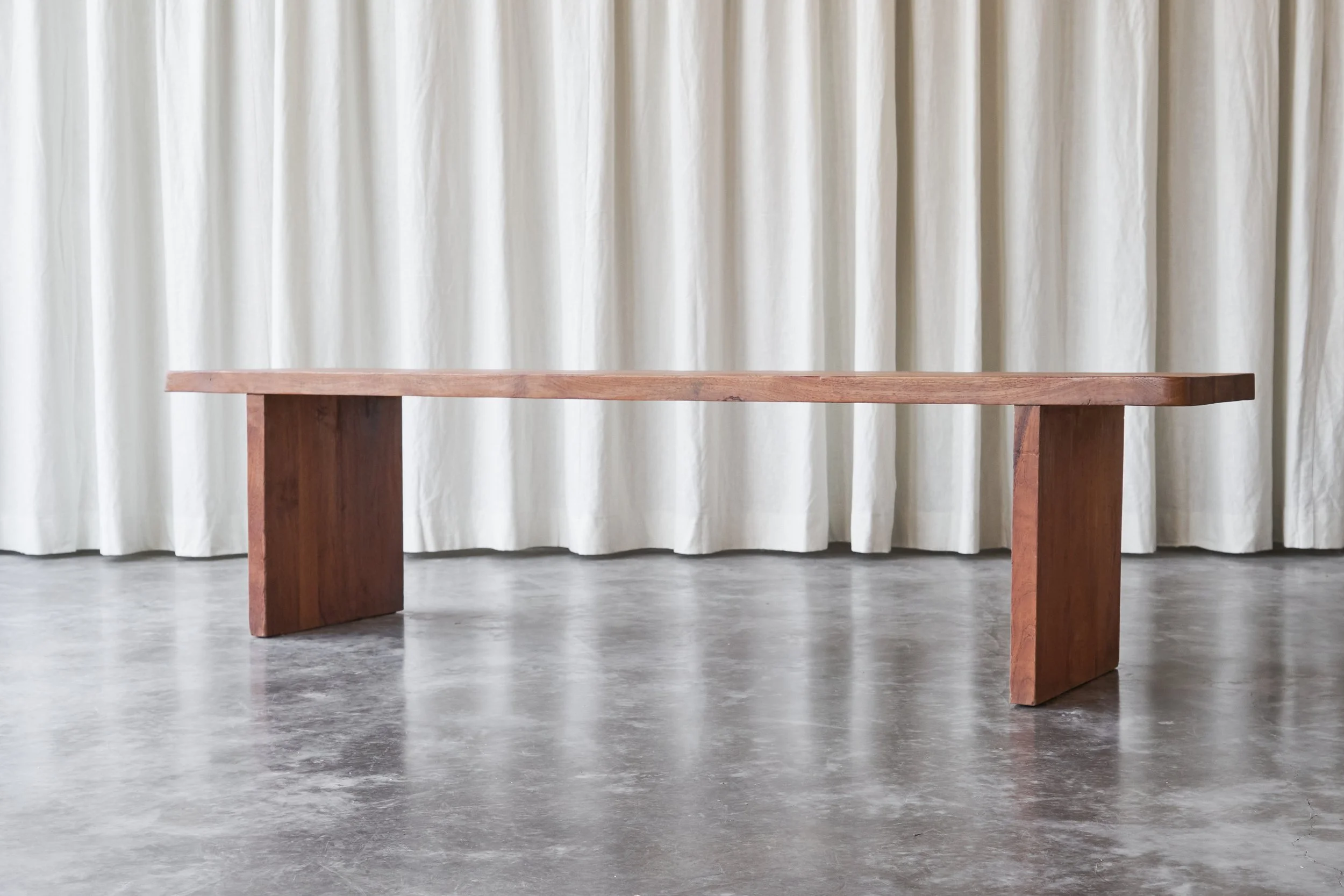 Midcentury Bench in Solid Walnut 1960s front right view total low
