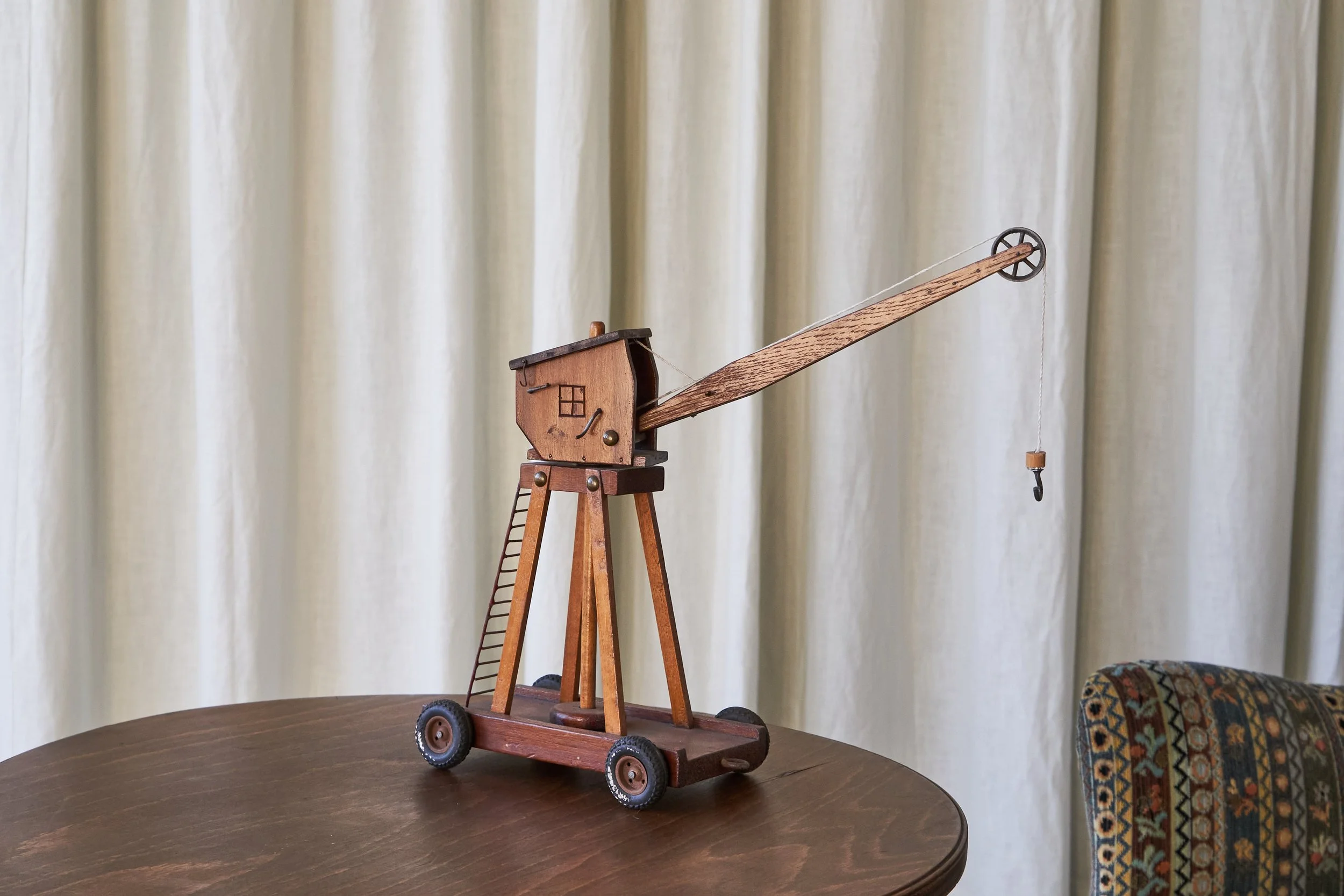 Midcentury Folk Art Crane in Wood 1960s front left view total mid