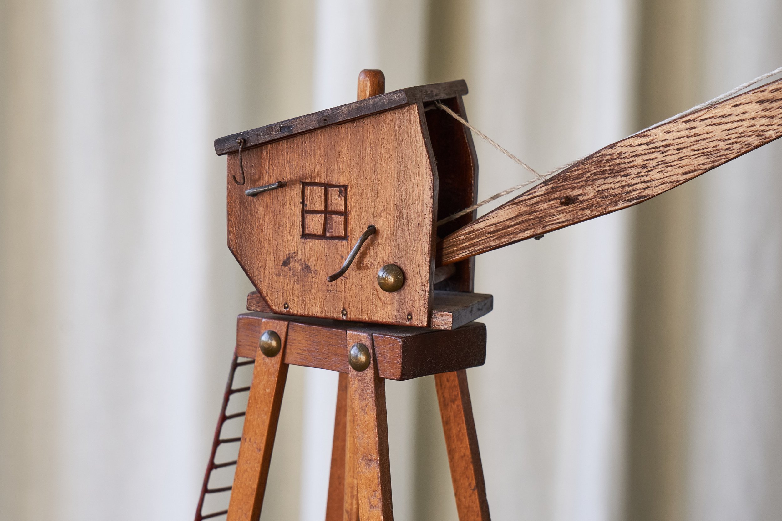 Folk Art Crane in Wood 1960s left view detail top