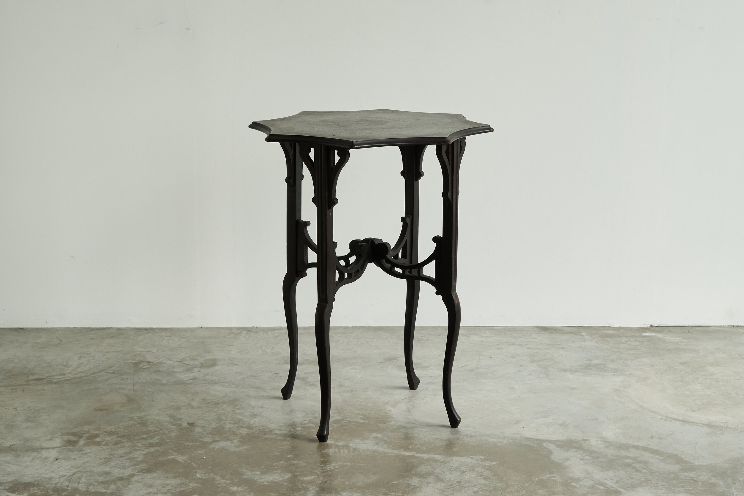 Antique Edwardian Ebonized Arts and Crafts Side Table Early 1900's front view angled total high