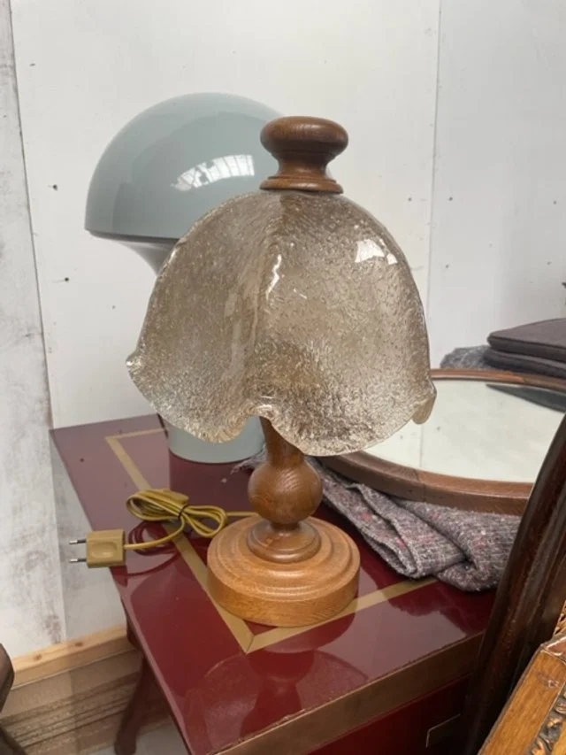 Table lamp ice glass wood