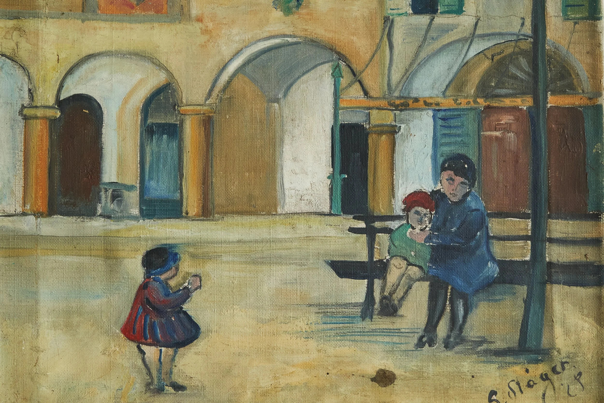 Fritz Stäger Wonderful and Highly Naive Oil on Canvas Switzerland 1928