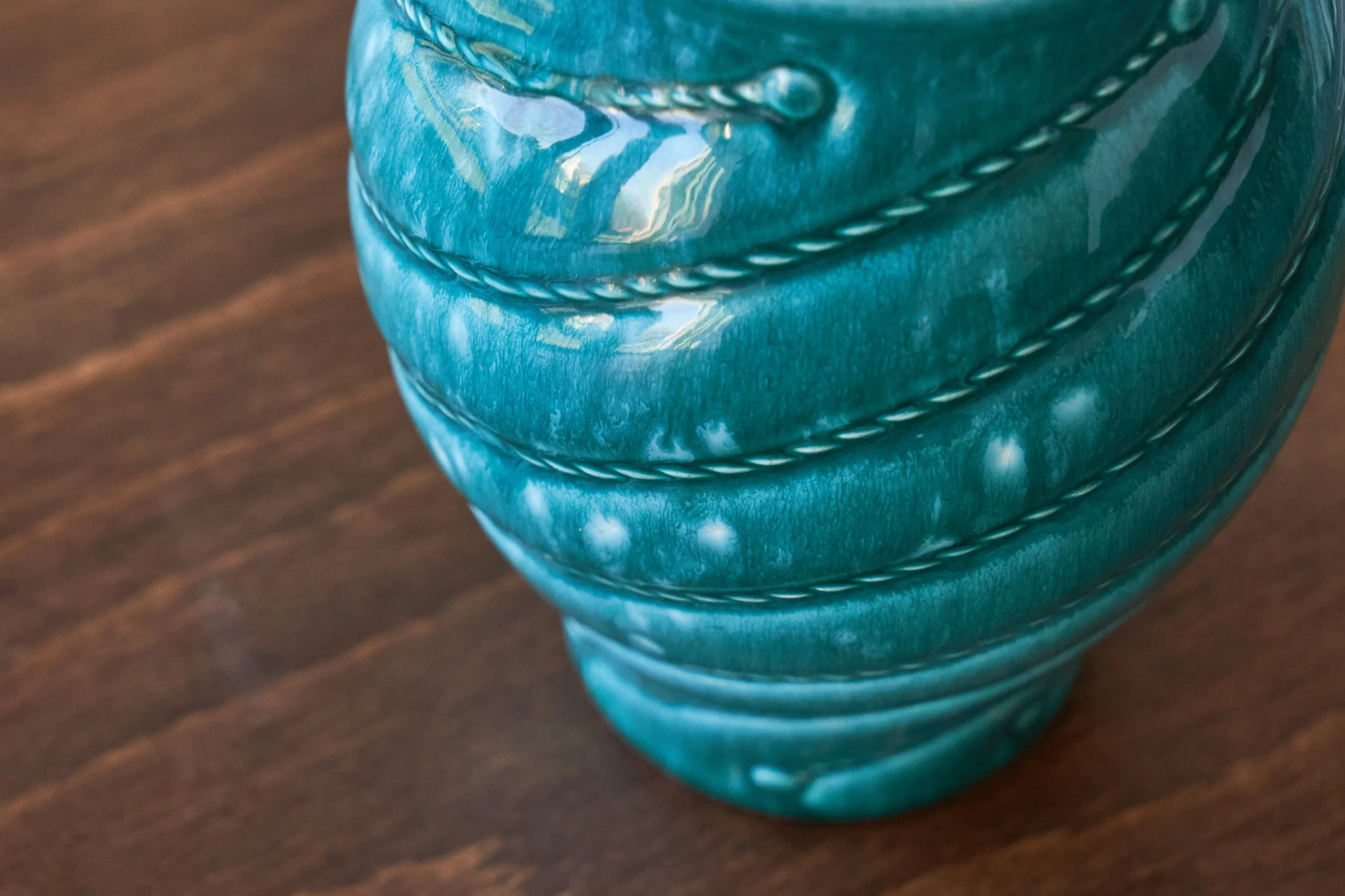 Art Deco Ceramic Vase in Turquoise 1930s detail upper part high