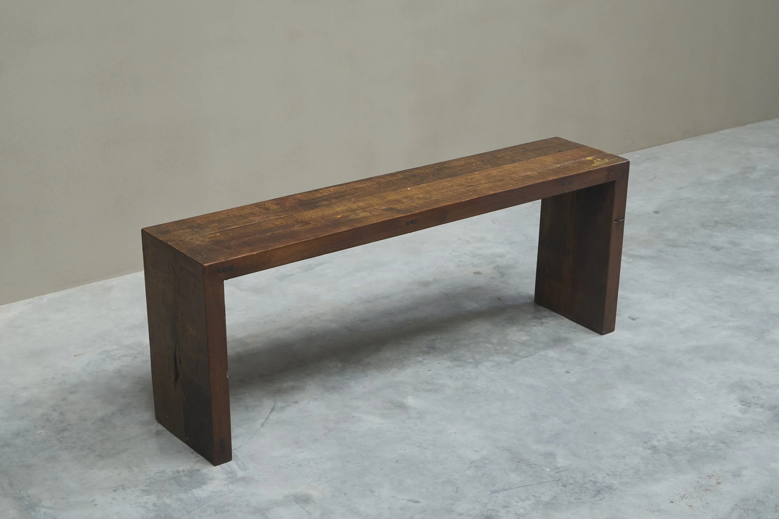 Architectural Bench in Solid Oak with Wonderful Patina Early to Mid 20th Century