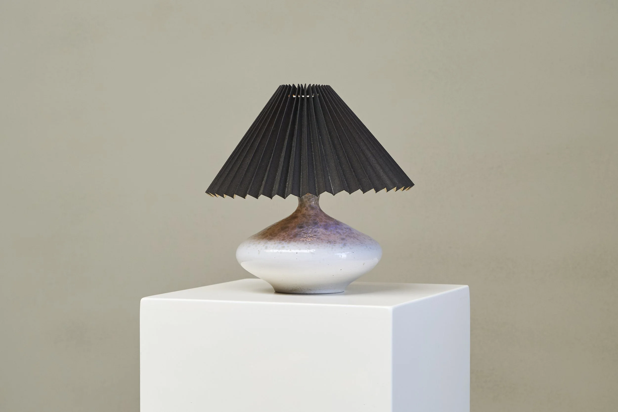 Wonderful Mid Century Studio Pottery Table Lamp with Plissé Shade 1960s