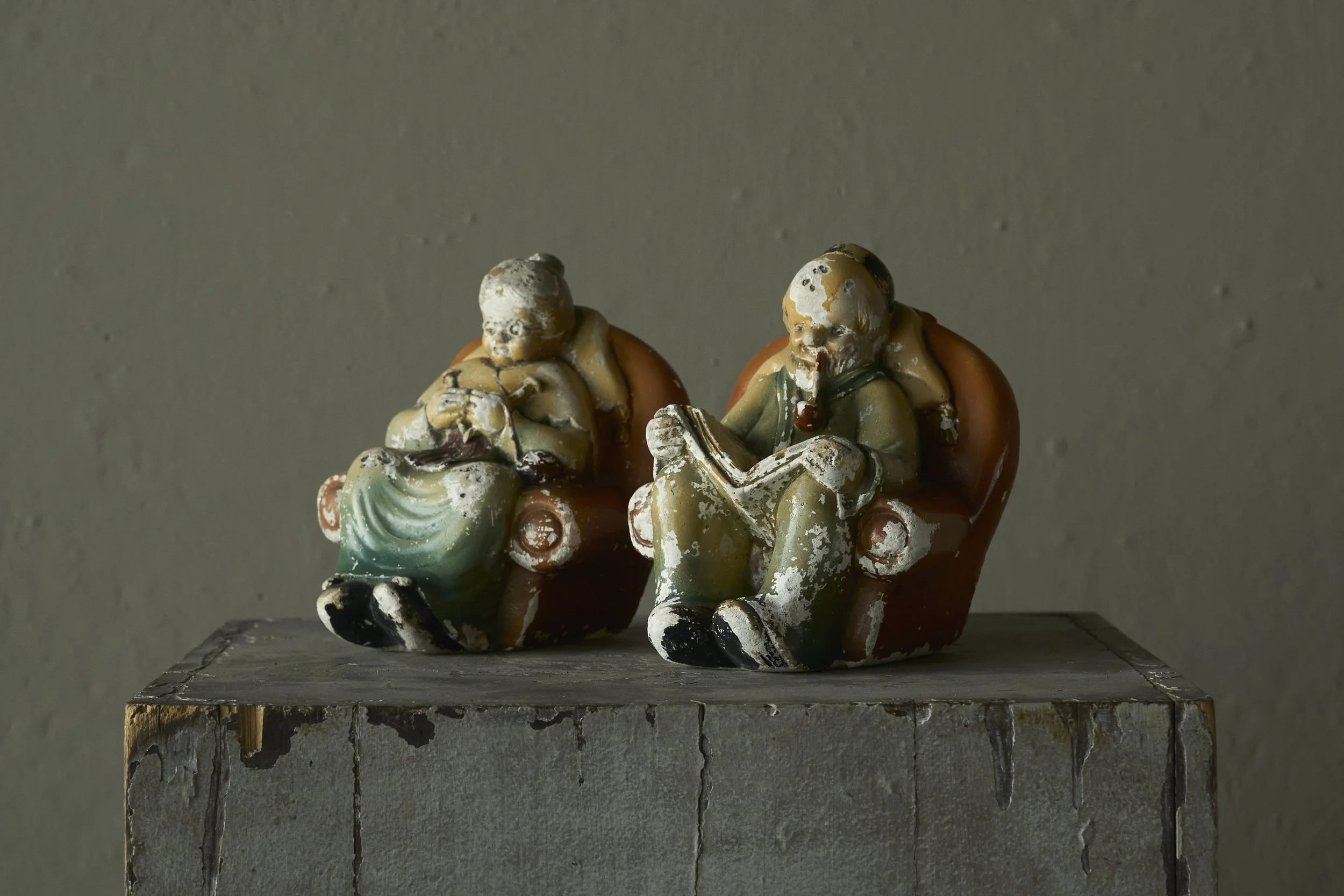 Whimsical Pair of Patinated Ceramic Figural Bookends Europe 1930s