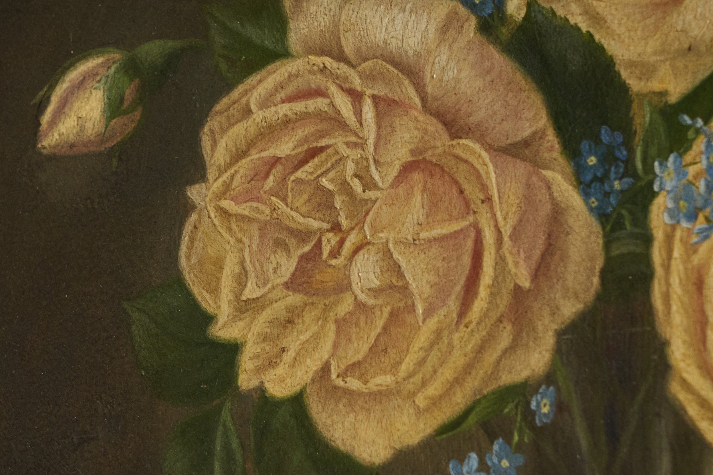 David Emile Joseph de Noter 'Still Life with Roses' Oil on Panel Belgium Mid 19th Century