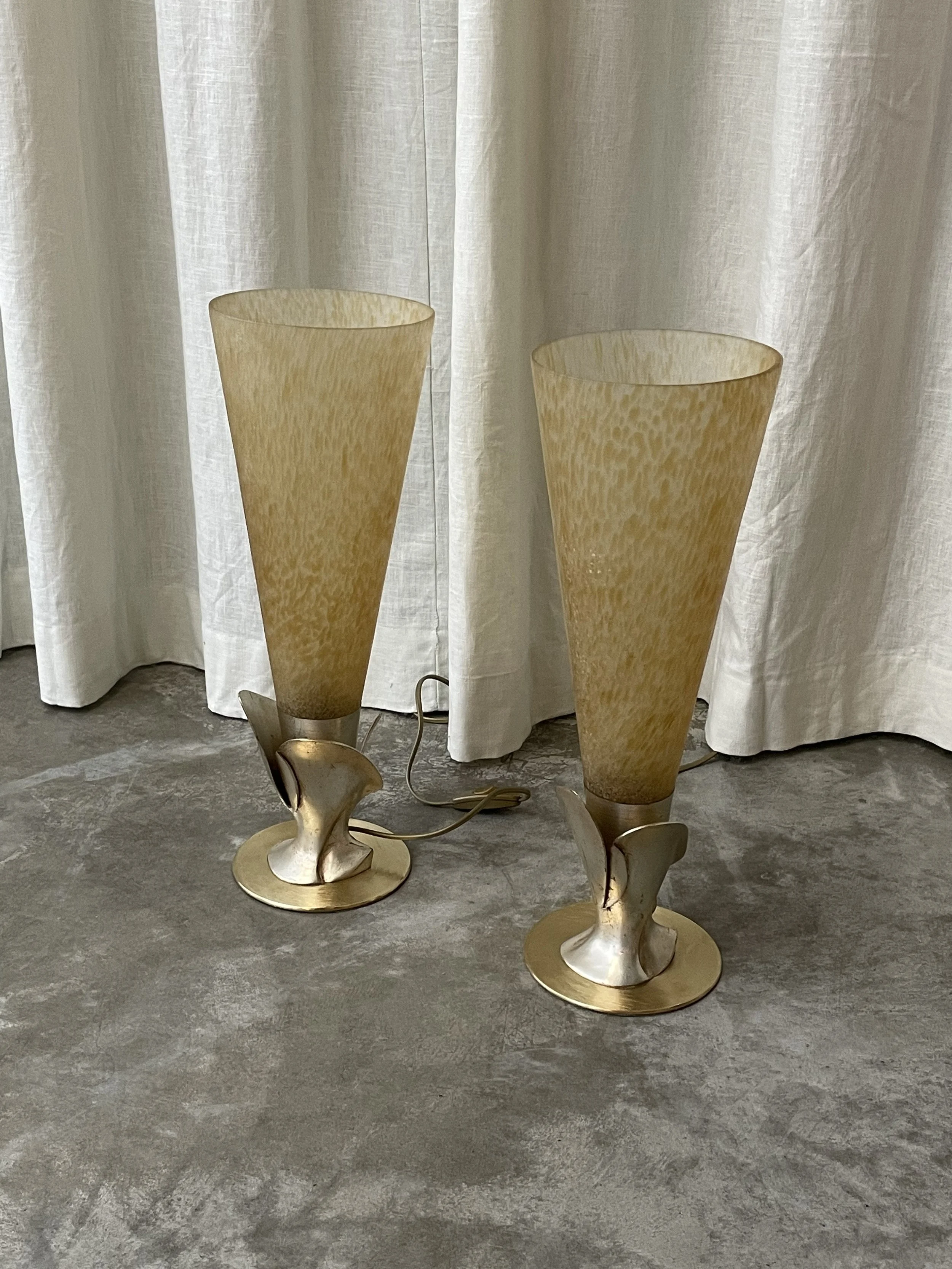 Table lamps set glass brass