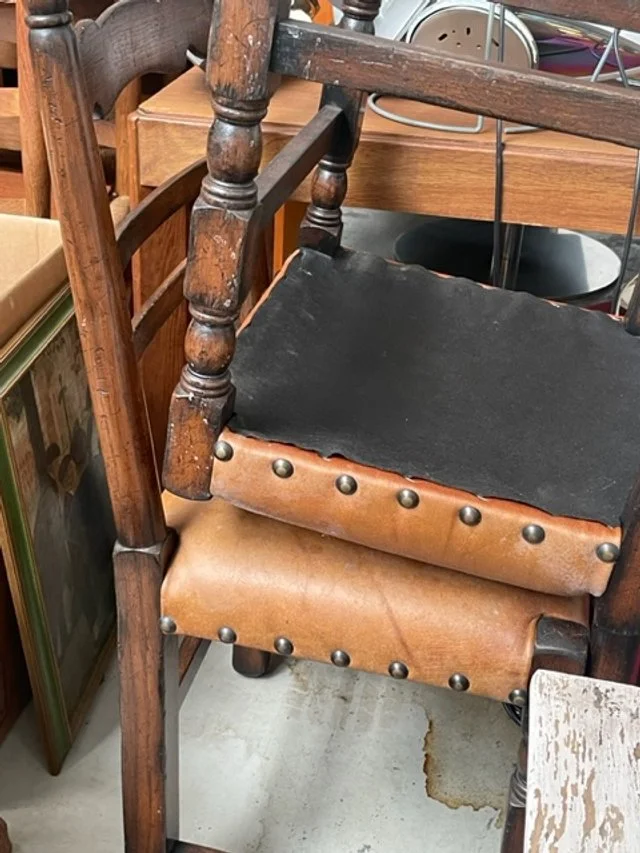 Set 6 Oak Leather Dining Chairs 1960s