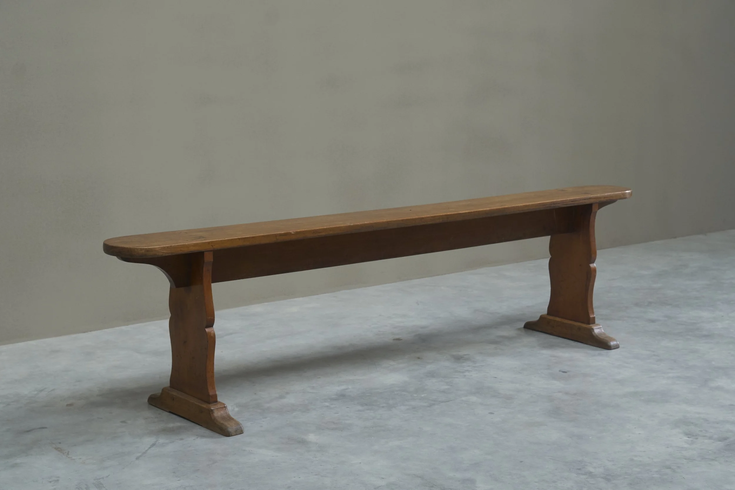 Sculptural European Provincial Bench in Solid Wood 1900