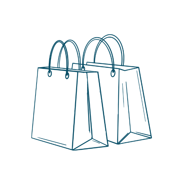 Three linear shopping bags in blue.