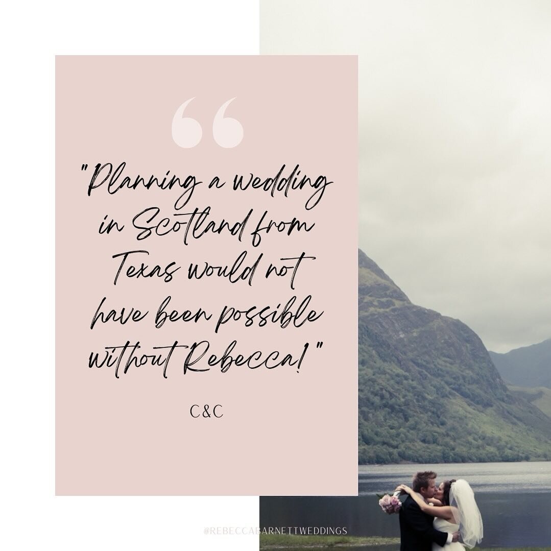 |TESTIMONIAL|
⠀⠀⠀⠀⠀⠀⠀⠀⠀
&ldquo;Planning a wedding in Scotland from Texas would not have been possible without Rebecca! Her style is impeccable and her advice was invaluable. Everything came together so beautifully and her on the day management was pr