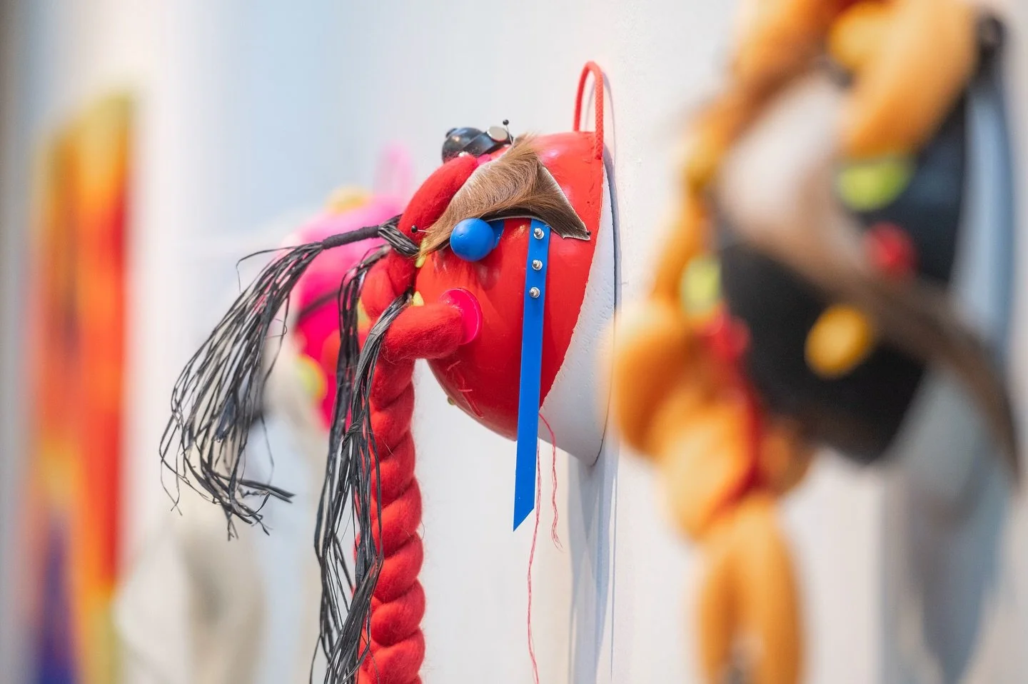 In Colombia, there is a tradition where grandmothers and mothers gift their children a handmade braid decorated with beans and seeds. This braid is hung in the kitchen to ensure abundance in life and food. I created my version of these braids by inco