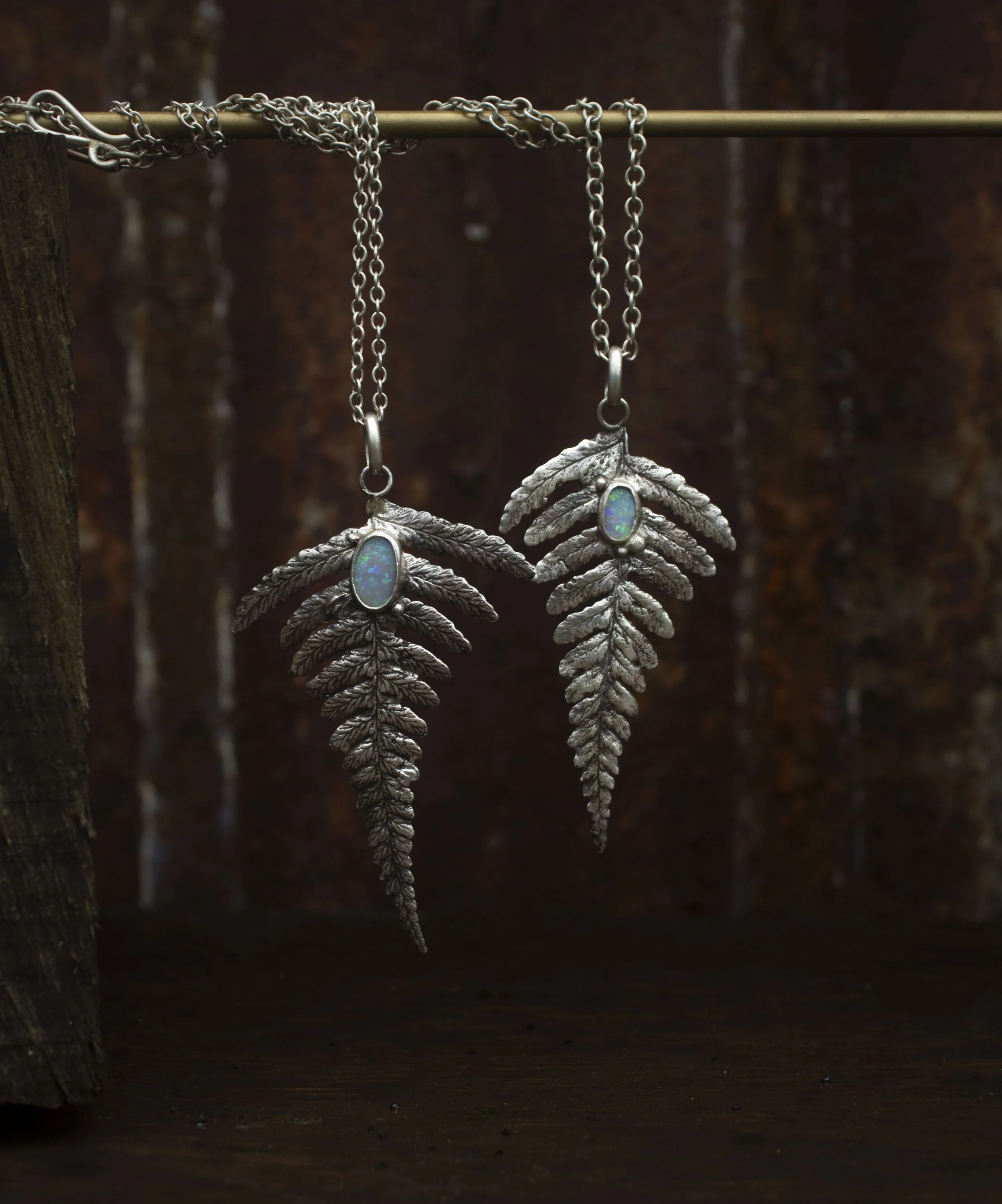 Silver Fern Pendant with Australian Opal
