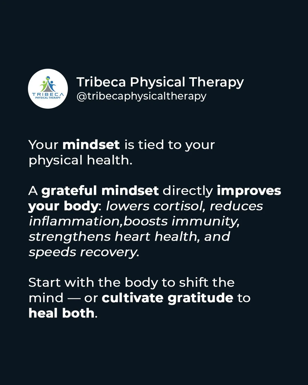 It&rsquo;s Thanksgiving tomorrow&mdash;but every day should be gratitude day. Drops stress, heals the body, fuels the soul. 🦃✨

#Thanksgiving #TribecaPhysicalTherapy #PhysicalTherapyNYC