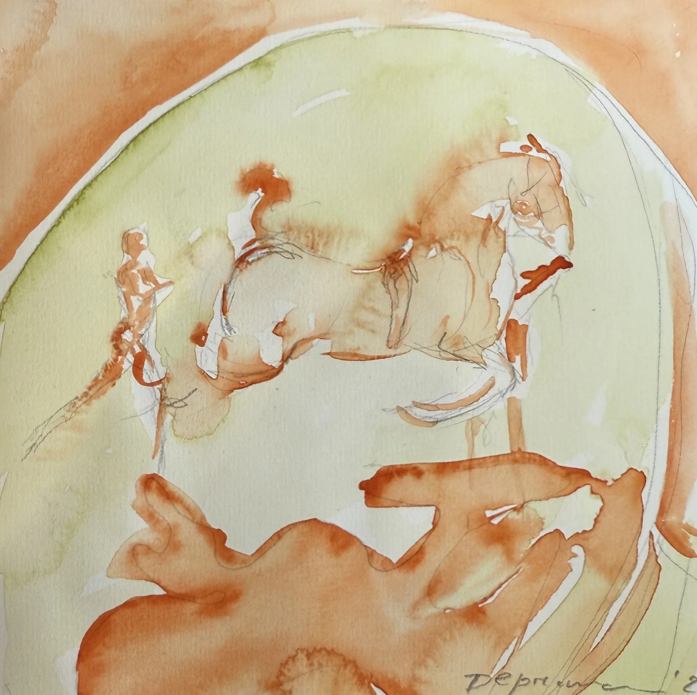 Œuvre aquarelle équine d’Isabel Deprince offerte aux écuries du Château de Versailles.