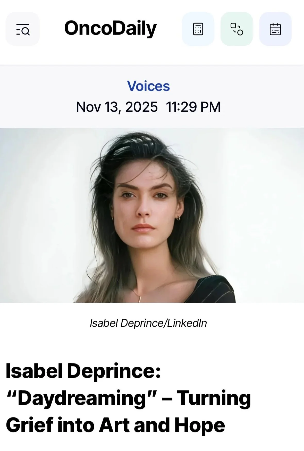 article oncodaily Isabel Deprince Daydreaming