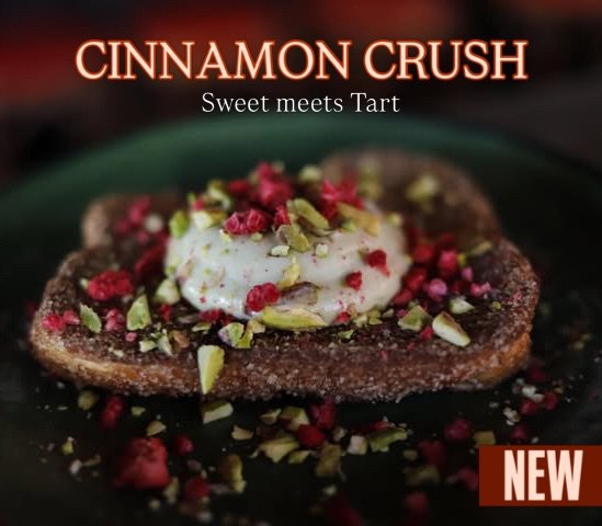 F&uuml;r kurze Zeit - unser neues SPECIAL DESSERT 🍮 

CINNAMON CRUSH 🪵 🍞 💕

Brioche Toast coated in Cinnamon Sugar
Homemade Fluffy Pistachio Cream
Homemade Raspberry Sauce

-> Sweet meets Tart

NEW NEW NEW 🥰❤️
