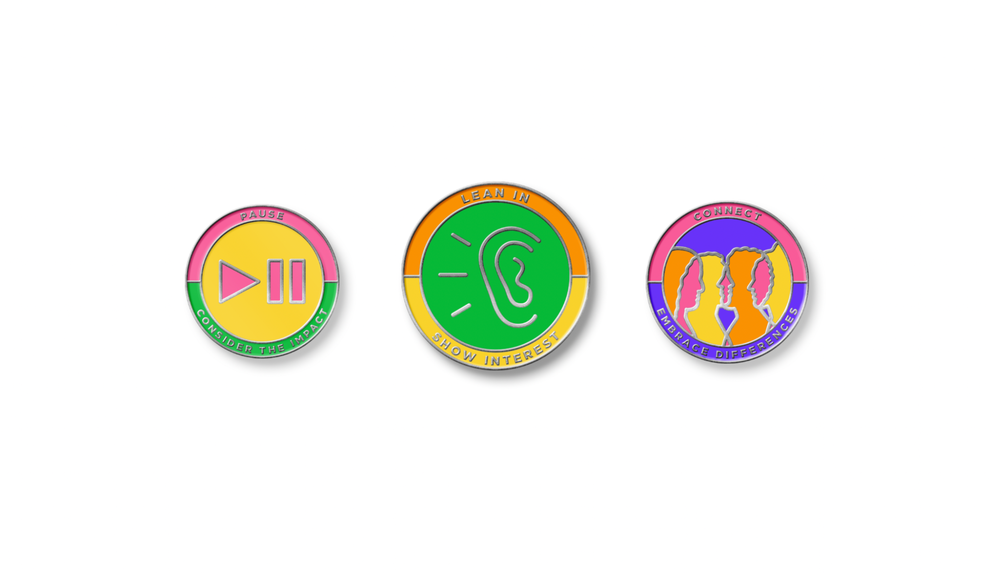 Pins designed by Na'im for employee participation in campaign