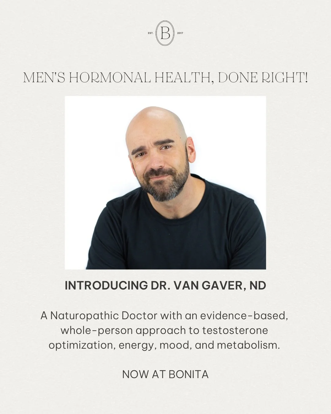 Men&rsquo;s health has officially landed at Bonita. 👊

For the husbands, partners, dads, and brothers who have been told everything looks fine on paper while feeling anything but. Dr. Aaron Van Gaver, ND is here, and he digs deeper.

Testosterone op