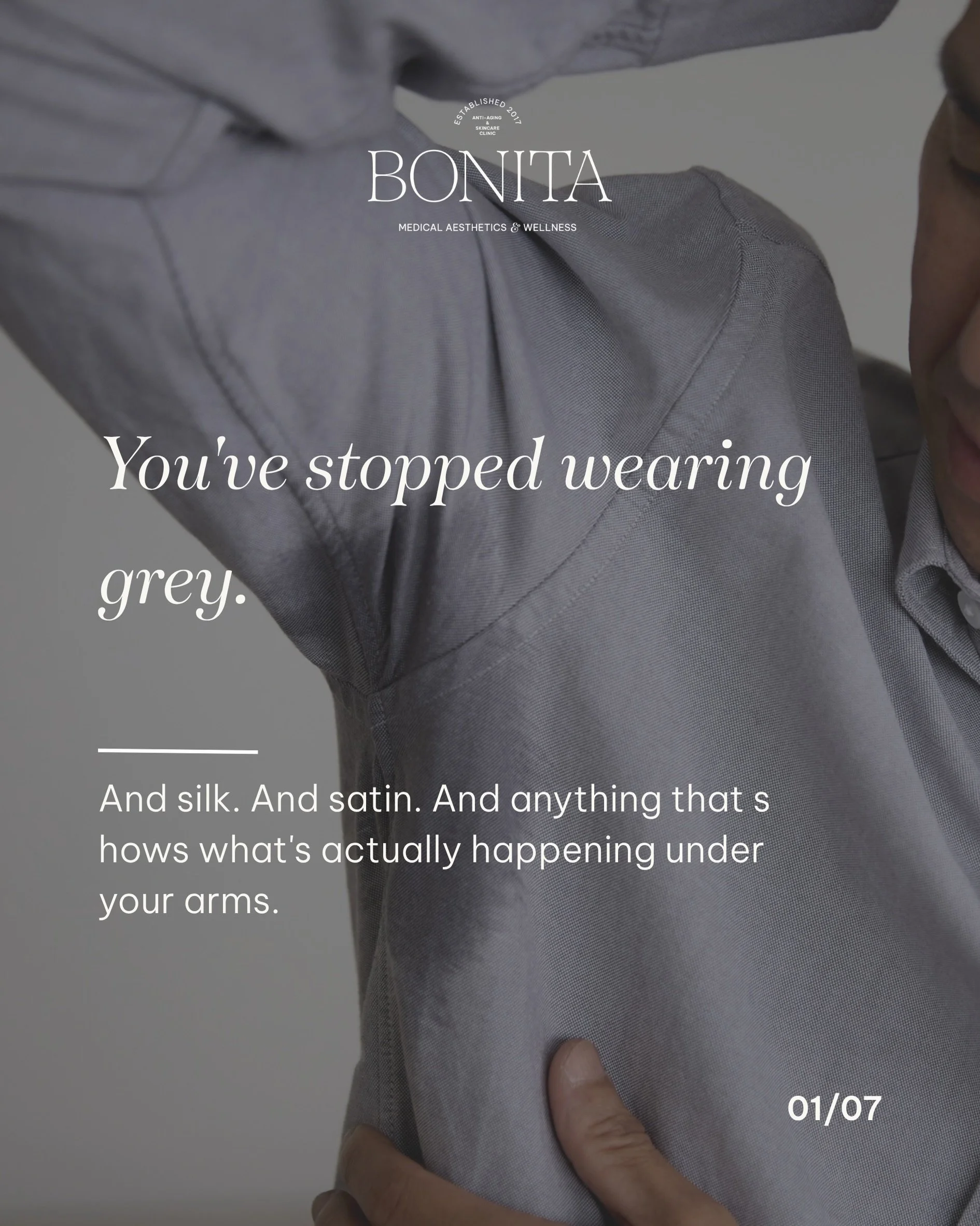 You&rsquo;ve stopped wearing grey.

And silk. And satin. And anything that shows what&rsquo;s actually happening under your arms.

Summer is here. Patios, weddings, that one outdoor work event you&rsquo;ve been low-key dreading. And you&rsquo;re alre