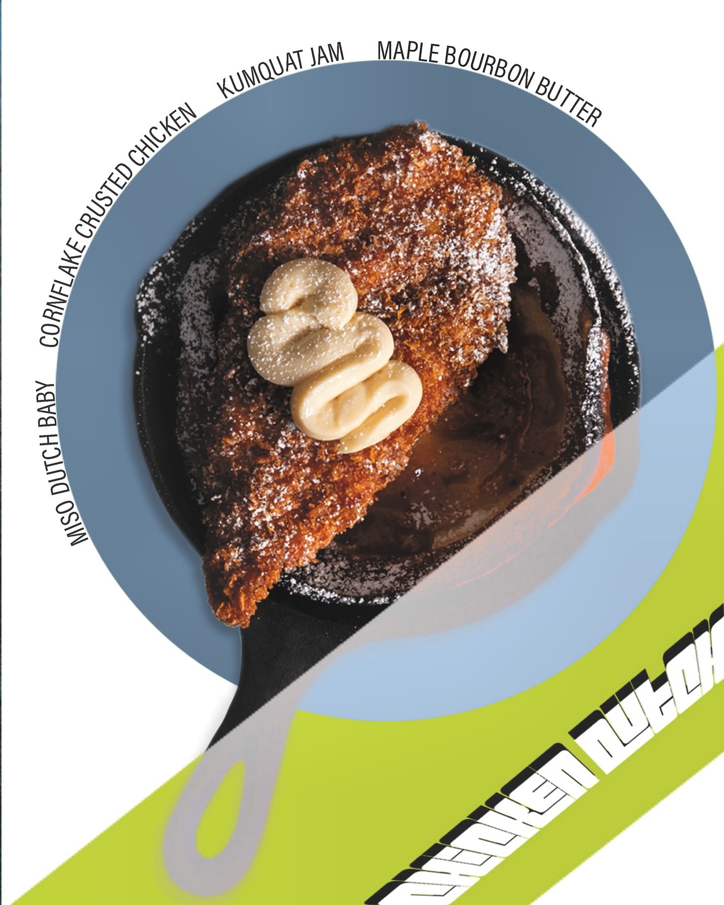 Our riff on chicken and waffles, the Chicken Dutch, is a must have highlight on the brunch menu. 

Fluffy, crepe-like Dutch baby is topped with bright kumquat jam, the crispiest (AND juiciest) chicken, and creamy bourbon butter. 

A flavor bomb waiti