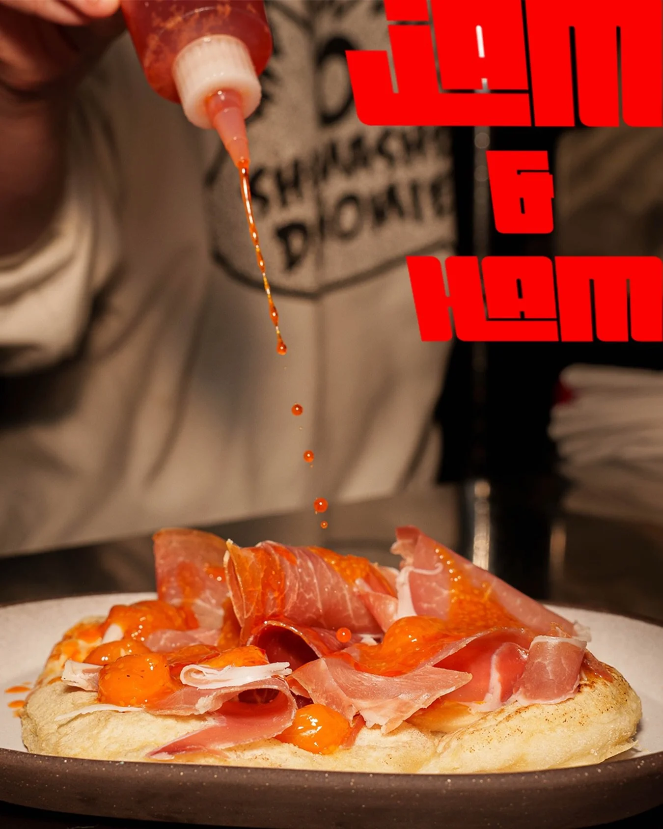 A little sweet, a little spicy, a little salty

JAM &amp; HAM prosciutto, husk cherry, calabrian chili oil