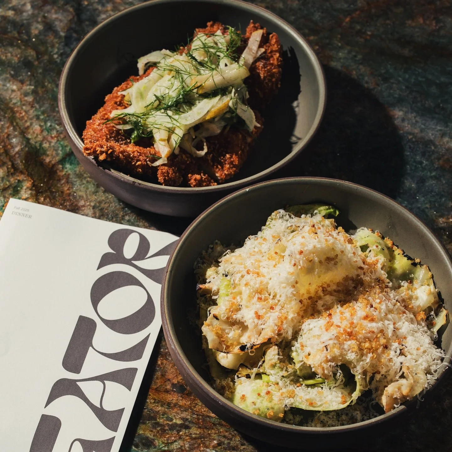 Cereal crusted crispy chicken paillard and charred caraflex cabbage Caesar&hellip;say no more!