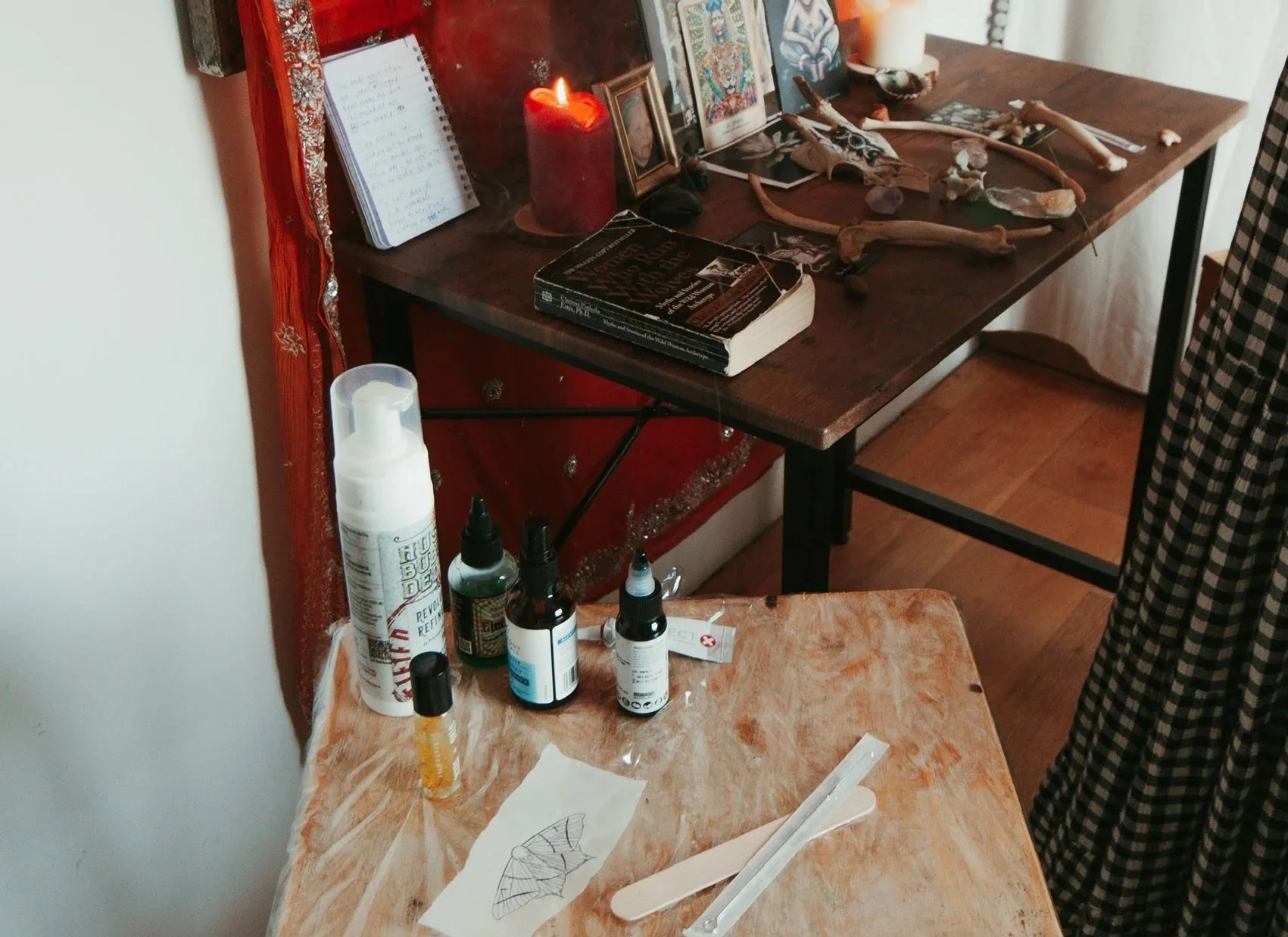 Set up for a sacred tattoo ceremony. A holistic, personal experience