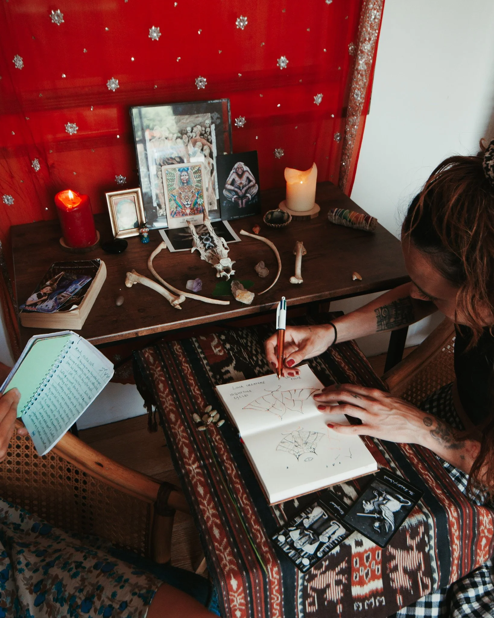 Alice Boydell Designing a bespoke sacred tattoo as part of the Ink Alchemy Tattoo Ritual Day