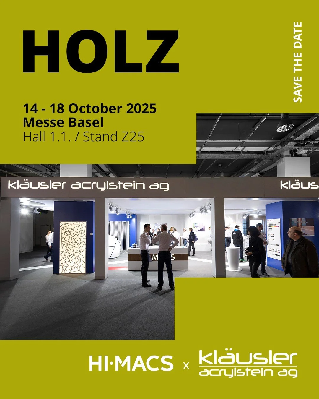Designers, architects and makers: see you in Basel?

From 14 to 18 October, HIMACS and its Swiss distributor kl&auml;usler acrylstein ag will be showcasing the endless possibilities of our solid surface material at @holzmessebasel , the leading trade