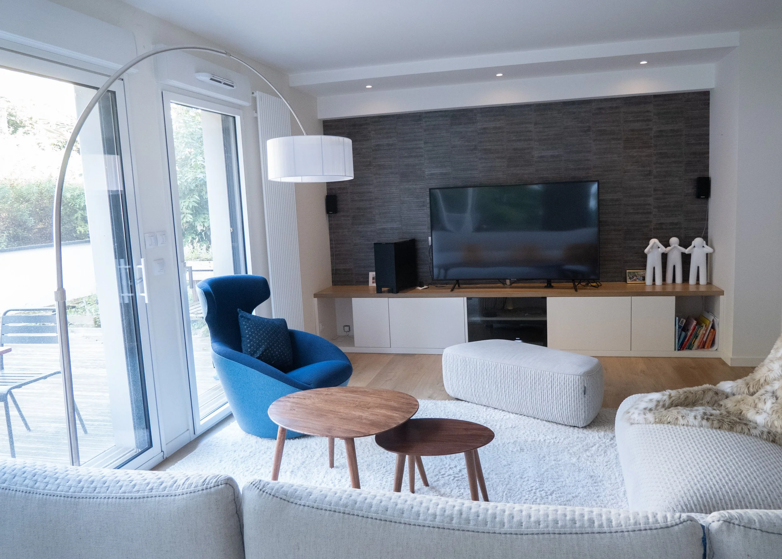 Salon bleu gris beige