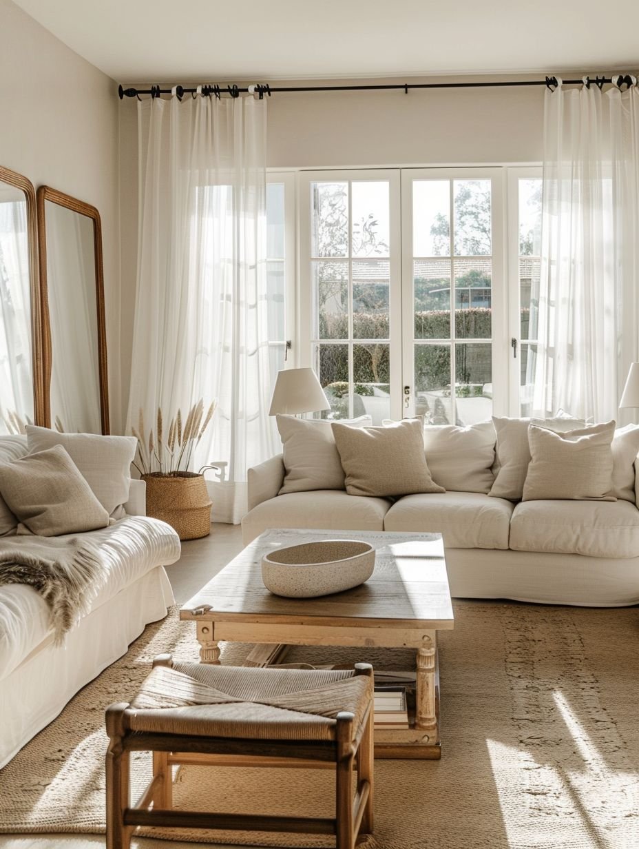 Salon avec des couleurs et matières naturelles