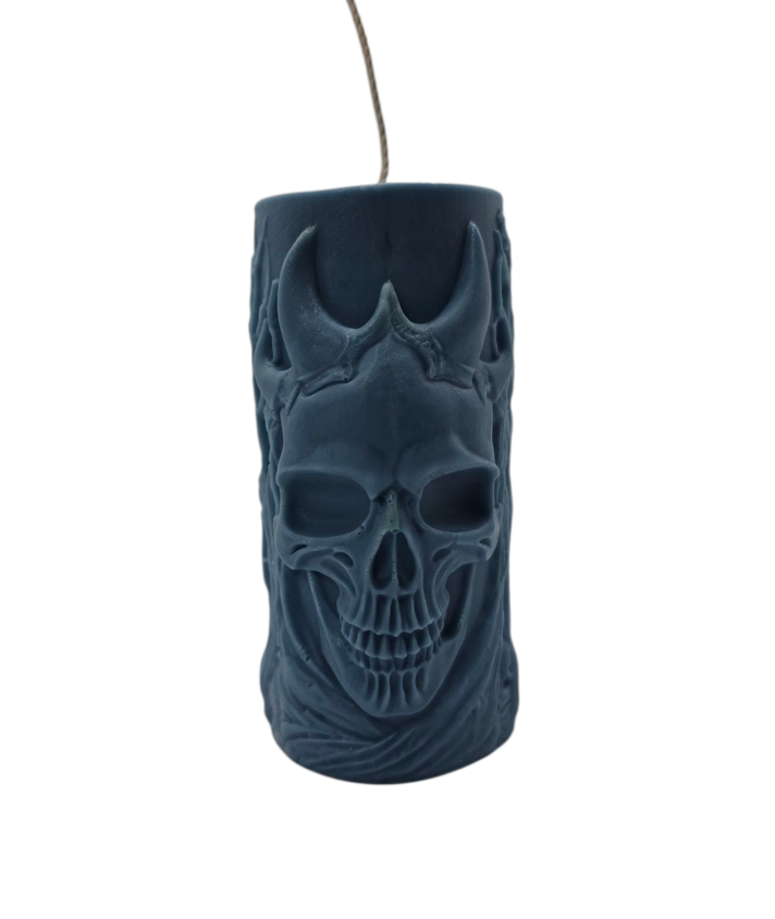 Blue Horned Skull Pillar Candle