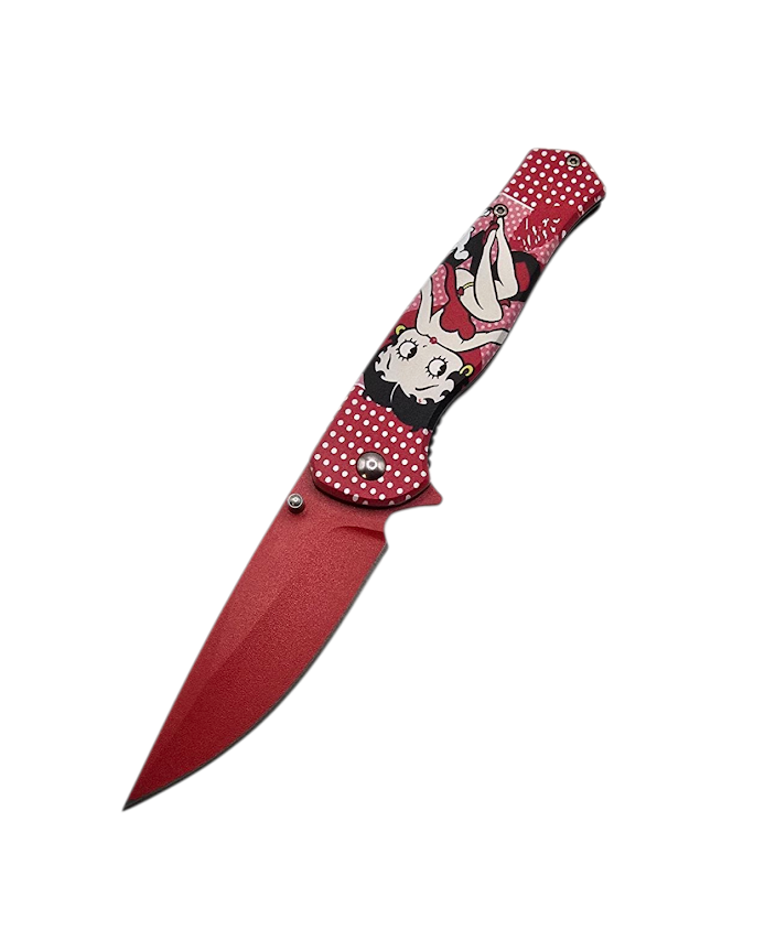 8" Red Cartoon Lady Folding Pocket Knife