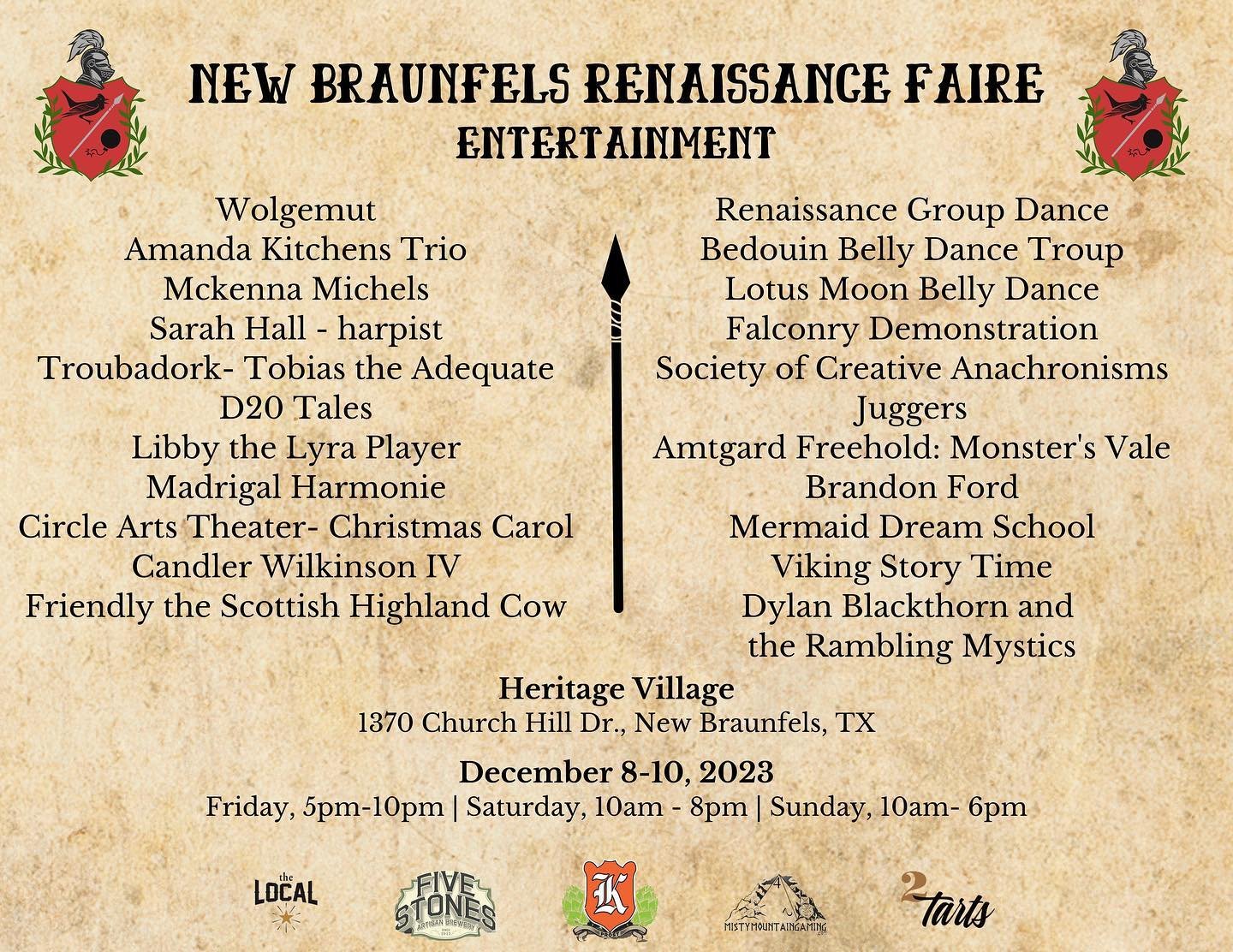 Who are you coming to see? 
Here&rsquo;s the Entertainment list for the first New Braunfels Renaissance Faire! Come celebrate a Renaissance Christmas with us! Sing, dance, or just enjoy this December 8-10.  @amandakitchensmusic @wolgemutmusic @mckenn