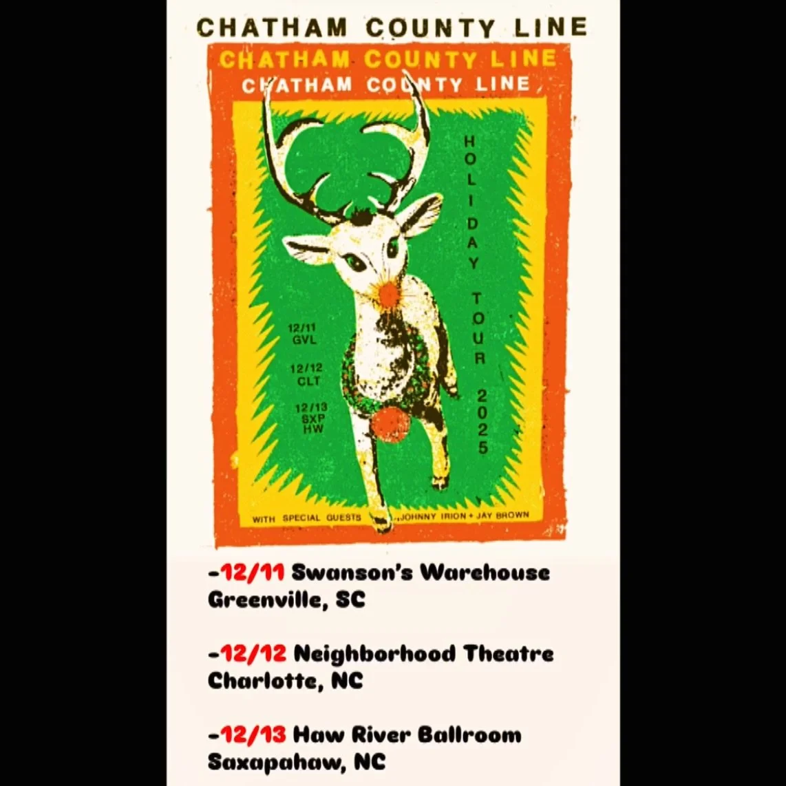 🚨Get ready! The annual Chatham County Line Holiday Tour is back for its 20+ year anniversary, hitting stages in just a few weeks! Have you secured your tickets? 

The 2025 edition will reunite the band with good friends Johnny Irion @johnny_irion an